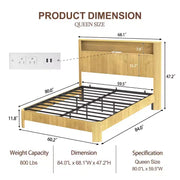 Estructura de cama ModernLuxe tamaño Queen/Full XL con cabecera de almacenamiento, estación de carga integrada, diseño ondulado, soporte silencioso