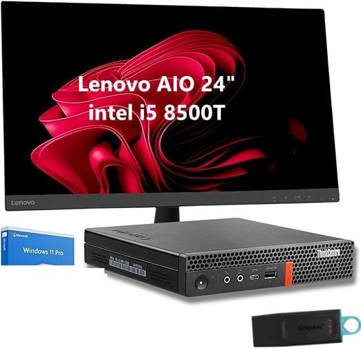 Estación completa Lenovo Tiny con monitor de 24" Full HD | Intel i5-8400 | 16 GB de RAM | 512 GB SSD | Windows 11 Pro + Office 2021 | Wi-Fi y Bluetooth | Reacondicionado con 3 años de garantía
