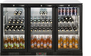 Enfriador de botellas METRO Professional GBC3003, aluminio/vidrio, 135 x 53 x 86,5 cm, 308 L, estantes ajustables, descongelación automática, iluminación LED, negro