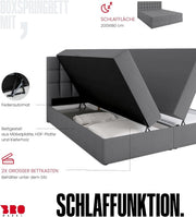 Cama boxspring BROMARKT con arcón, cama tapizada con colchón Bonell y topper, cama para dormitorio, cabecero acolchado, modelo Dakota, muelles Bonell, 180x200, grado de firmeza H3, gris Malmo