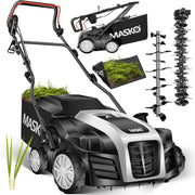 MASKO® Elektro 2in1 Vertikutierer Rasenlüfter 1800W 40cm Arbeitsbreite 55L Fangkorb mit Lüfterwalze Lüfter Moosentferner, 20 Stahlmesser, 5-stufige Arbeitstiefe einstellbar höhenverstellbarer Holm