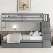 Literas gemelas sobre gemelas con cama nido individual y función de almacenamiento en escalera, color gris