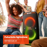 JBL Partybox Stage 120 en negro: altavoz Bluetooth portátil con sonido JBL Pro, espectáculo de luces, refuerzo de sonido con IA y asa telescópica: 12 h de autonomía