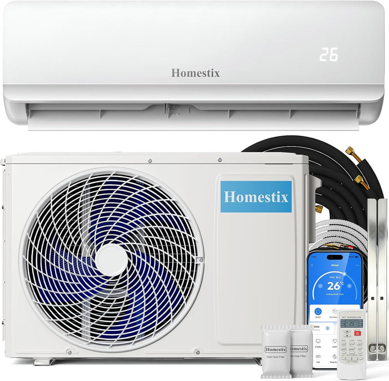 Aire acondicionado split 12000 BTU, dispositivo 4 en 1 con calefacción, refrigeración, deshumidificación y ventilación, hasta 70 m², ultra silencioso, control remoto y APP, temporizador 24 h/modo sueño/ahorro de energía ECO, incl. material de montaje