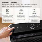 Acondicionador de aire móvil Bosch Cool 4000 - 3 en 1: aire acondicionado, deshumidificador, ventilador - 2,6 kW para habitaciones de hasta 35 m² - Con modo automático, modo silencioso y modo de suspensión