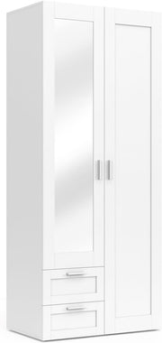 IDMarket - Armario VITO de 2 puertas blanco de 80 cm con 2 cajones, espejo y estantes