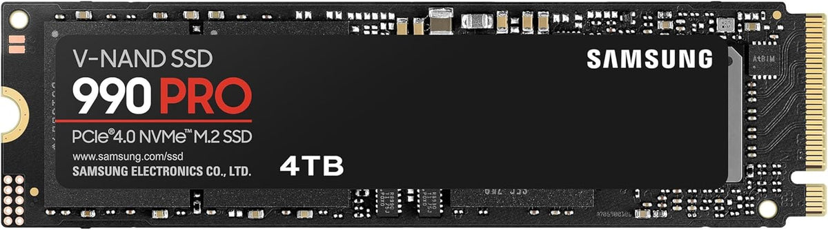 SSD 990 Pro NVMe M.2 PCIe 4.0, SSD interno, capacidad de 4 TB, velocidad de lectura de hasta 7450 MB/s, gestión térmica inteligente con revestimiento de níquel, MZ-V9P4T0BW