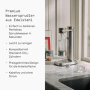 Aarke Carbonator 3, gasificador de agua de acero inoxidable con moderno acabado en acero, incluye botella de PET de 1L sin BPA, máquina de agua con gas para agua del grifo, compatible con cilindros de CO2 de 60L