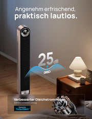 Ventilador de torre inteligente DREO silencioso de 25 dB con refrigeración, ventilador de torre WiFi de 106 cm compatible con Alexa, oscilación de 90°, mando a distancia, 9 velocidades, 4 modos, temporizador de 12 horas, control por voz, luz estelar