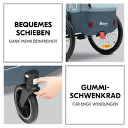 hauck Remolque de bicicleta y cochecito Dryk Duo Plus con suspensión, para 2 niños (6-48 meses), incluye barra de tiro, rueda de cochecito, bandera y luz LED, plegable, altura ajustable, maletero XL (verde oscuro)