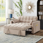 Sofá Cama Biplaza 4 en 1 con Apoyabrazos y Bolsillos de Almacenamiento, Sofá Cama Extraíble Tapizado Multifunción con Respaldo Ajustable