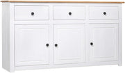 vidaXL Aparador de madera maciza de pino de Panamá con 3 cajones y 3 puertas, cómoda, mueble auxiliar, armario multiusos, alacena, blanco, 135x40x80 cm