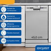 Lavavajillas Exquisit, 9 cubiertos, lavavajillas 45 cm, Power+, modo ECO, lavavajillas 45 cm, GSP59109-030E plateado