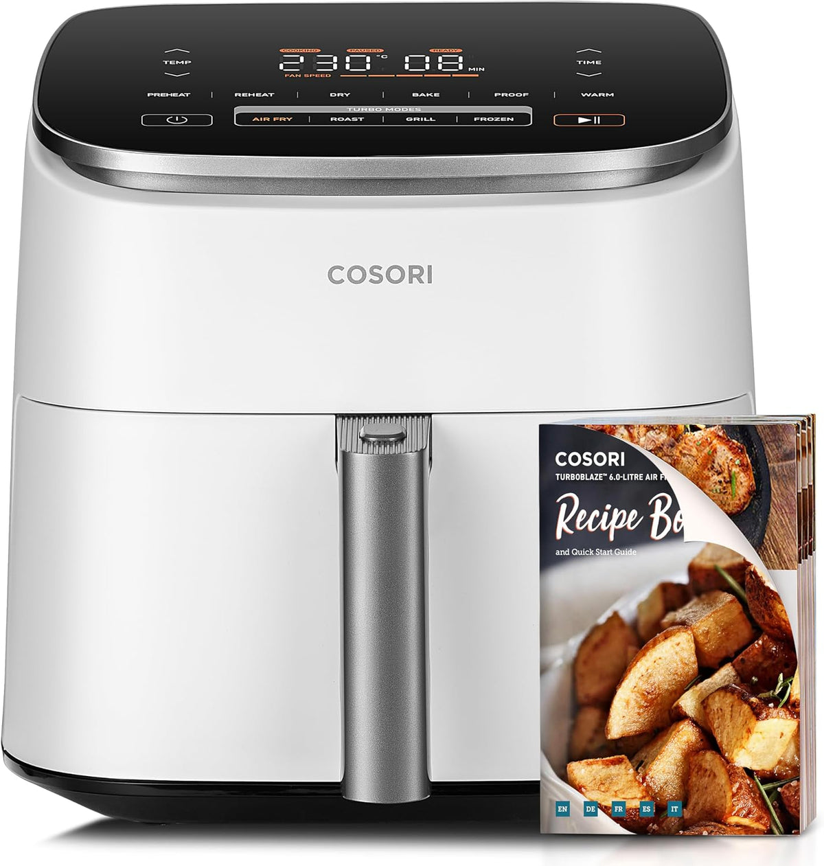 Freidora de aire COSORI Turbo Blaze, 6 l, 46% más rápida, con motor de CC, freidora sin aceite 9 en 1 con 117 recetas, apta para lavavajillas, freír, hornear, asar, deshidratar, blanca
