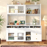 Armario de cocina con espacio de almacenamiento, aparador cómoda con cajones y puerta de cristal, armario alto de 145x39x171 cm con encimera, mueble buffet para cocina, mueble de salón, aparador vitrina (blanco)