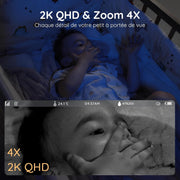 Vigilabebés BOIFUN 2K con 2 cámaras, pantalla dividida de 5", luces nocturnas de colores, rotación de 360°, detección de movimiento, seguimiento automático, control por monitor y smartphone, material de seguridad ABS