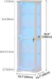 Vitrina de cristal Lvifur con iluminación LED y puertas de cristal para salón y dormitorio, 40×50×180 cm, armario vitrina de 5 niveles con sensor inteligente para objetos de colección, vino, blanco