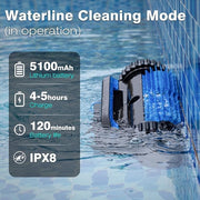 EVERCROSS BOT U8 Robot limpiafondos para piscina, robot de piscina inalámbrico con limpieza de línea de flotación, 120 min de autonomía, navegación inteligente, estacionamiento automático, piscinas de 200㎡