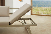 Riess Ambiente - Salón de jardín modular ajustable Miami - 230 cm - Champán greige - WPC aluminio - Sofá de jardín tumbona con estante