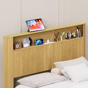 Estructura de cama ModernLuxe tamaño Queen/Full XL con cabecera de almacenamiento, estación de carga integrada, diseño ondulado, soporte silencioso