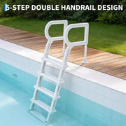 Escalera para piscina de servicio pesado de 5 peldaños con pasamanos dobles, peldaños de PE resistentes antideslizantes, capacidad de 400 lbs, se adapta a piscinas elevadas y enterradas de 48 a 54 pulgadas.
