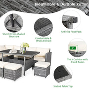 Conjunto de comedor de ratán para patio de 7 piezas Costway, sofá seccional y otomana - Ver detalles