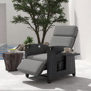 UDPATIO Sillón de ratán para jardín, reclinable, tumbona ajustable a 150°, con respaldo ajustable, fundas y cojines extraíbles, impermeable, para interior y exterior - Gris