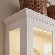 Vitrina Librero Blanca Famapy: Iluminación LED RGB + Almacenamiento en cajón + Puertas de cristal. Organizador espacioso para salas de estar y bibliotecas en casa.