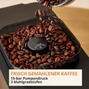 Cafetera automática Krups Coffee Crush  Extra, molinillo de acero inoxidable para café recién molido, solo 15 cm de ancho, panel de control inteligente, también para café premolido, limpieza fácil, negro, SA4028E0