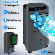 KESSER® Aire acondicionado móvil 4 en 1, enfriador de aire con mando a distancia y temporizador, depósito de agua de 10 L, ionizador y humidificador, ventilador, climatizador sin tubo de escape, 3 niveles, incluye acumuladores de frío