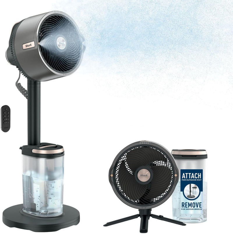 Ventilador inalámbrico para interiores y exteriores Shark FlexBreeze Pro con sistema de nebulización, alcance de enfriamiento de 20 m, 24 horas de autonomía, 5 velocidades, silencioso, control remoto