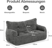 Puf Pamapic, puf para adultos con relleno, sillón doble tipo lounge con asa portátil, puf ergonómico moderno, silla tipo puf para interiores para sala de estar, dormitorio, sala de juegos, gris