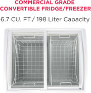 Congelador horizontal convertible Frigidaire, vitrina con tapa de cristal, 6.5 pies cúbicos, ruedas giratorias, temperatura ajustable