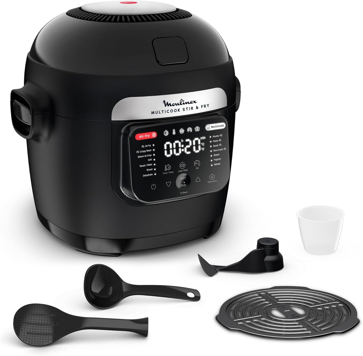 Moulinex Multicook Stir&Fry, Multicocina y freidora de aire, pala mezcladora automática, 14 programas, cocción en 2 niveles, MZ7408F0