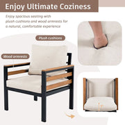 Conjunto de sofá para exterior de 4 piezas para 5 personas con mesa de centro de madera maciza y cojines extraíbles
