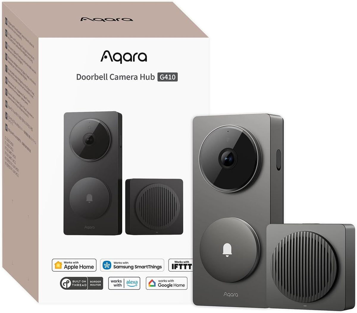 Timbre con vídeo Aqara 2K G410 con timbre, HomeKit Secure Video, Hub Matter integrado, Wi-Fi 2,4 GHz/5 GHz, Zigbee y Thread, 4:3, inalámbrico/cableado, compatible con Alexa, Google y Home Assistant, gris