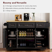 54 Isla de cocina grande con ala abatible de madera de caucho, carro de cocina rodante con textura repujada sobre 4 ruedas con 4 puertas y 3 cajones