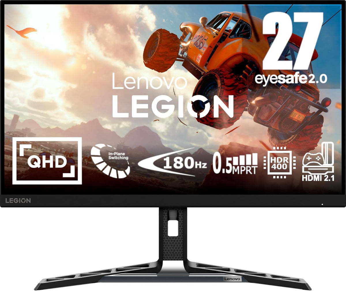 Monitor Gaming Lenovo Legion R27qe de 27" QHD (IPS, 180Hz, 0.5ms MPRT, cable DP, HDMI, AMD FreeSync) Ajuste de inclinación/altura/rotación/pivote - Negro
