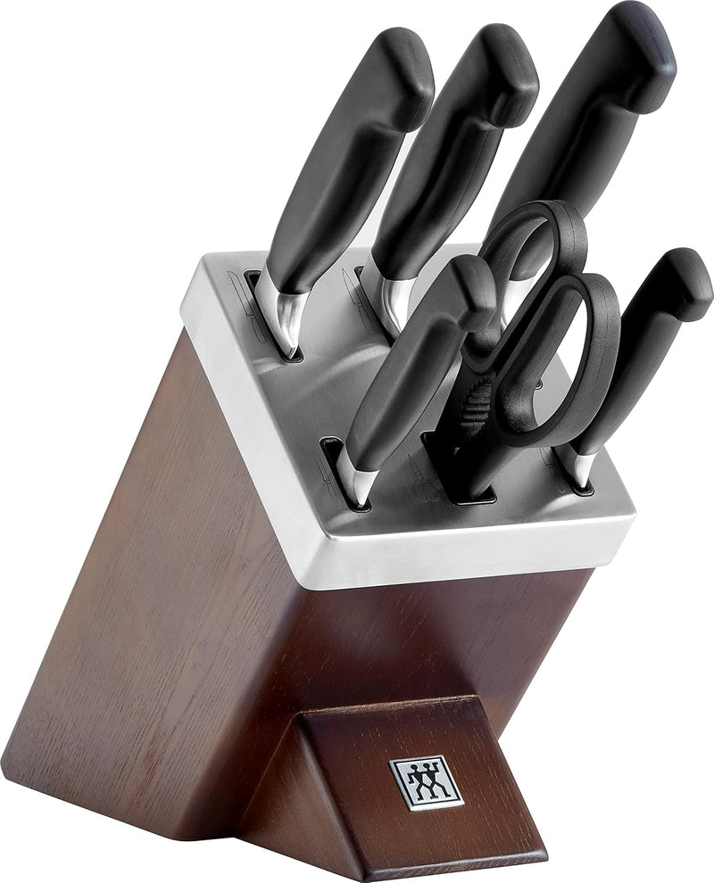 ZWILLING Vier Sterne Bloque de cuchillos autoafilable, hecho en Alemania | 7 piezas, acero inoxidable especial, marrón