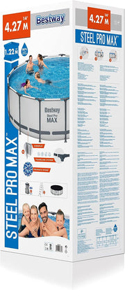 BESTWAY 5612X Piscina desmontable Steel Pro Max 427 x 122 cm, con depuradora de cartucho 3.028 L/H, cobertor y escalera, 56088, Azul