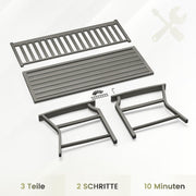UDPATIO Banco de jardín de metal con aspecto de madera, banco resistente a la intemperie para exteriores, banco de 2-3 plazas para balcón y jardín, muebles de balcón con respaldo y reposabrazos, gris