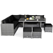 Conjunto de comedor de ratán para patio de 7 piezas Costway, sofá seccional y otomana - Ver detalles
