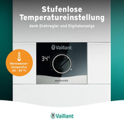 Calentador de agua eléctrico instantáneo Vaillant, VED E 18/8, resistente a la presión, 18 kW, 400 V, temperatura de salida exacta al grado, regulación continua, pantalla digital, 0010023777