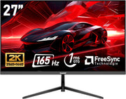 Monitor PC Gawfolk de 27 pulgadas, 2K WQHD (2560×1440P), monitor gaming de 165Hz, 1ms sin bordes, 98% sRGB, gran ángulo de 178°, HDMI, DisplayPort, compatible con soportes de pared VESA 100×100 mm - Negro