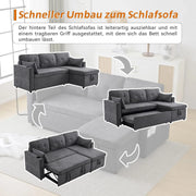 Sofá cama de 3 plazas con portavasos y bolsa lateral en el reposabrazos, sofá en forma de L, reversible a derecha e izquierda, gris