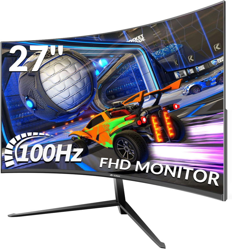 Monitor Gaming CRUA de 27 pulgadas y 100Hz, monitor de PC curvo Full HD 1080P 1500R sin bordes con FreeSync y tecnología de cuidado ocular, compatible con VESA