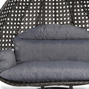 LeisureMod Silla Colgante Huevo para 2 Personas con Soporte - Columpio Hamaca Lounger de Ratán para Patio Exterior/Interior con Cojines
