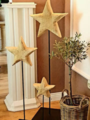 Estrella de madera sobre soporte de hierro, 4 tamaños, maciza, decoración invernal natural