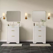 Conjunto de tocador de baño moderno estriado con lavabo de cerámica integrado, mueble de baño independiente con 3 cajones para baño contemporáneo