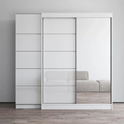 Armario de 2 puertas con espejo, frente de cristal, para 2 personas (Gris / Negro / Blanco)